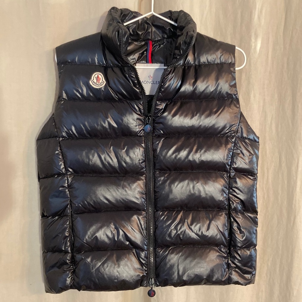Moncler Womens Zipper Sleeveless Puffer Vest Jacket Shiny Black Size 4 (US S/M)